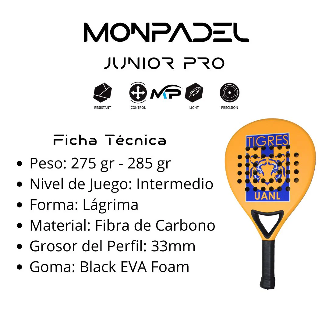 PALA DE PADEL TIGRES AMARILLA JUNIOR - Image 3